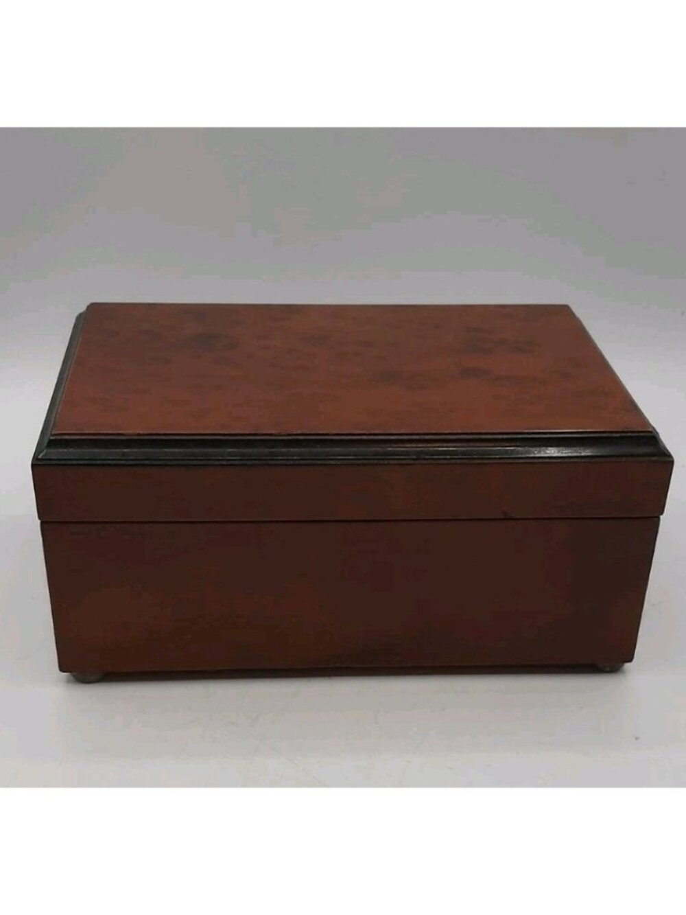 Vintage Bombay Company Music Jewelry Box Burled Wood Velvet Lined Swan Lake